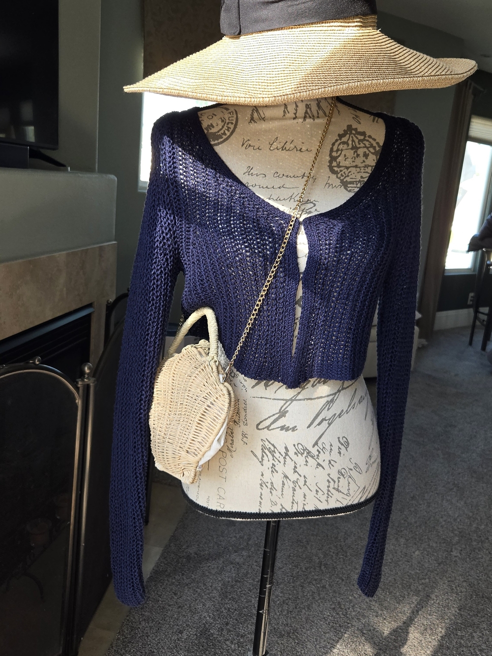 La Hearts Navy Cropped Open-Knit Cardigan - Picture 6 of 9